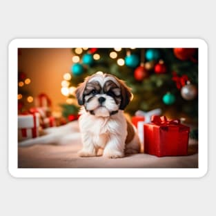 Shih Tzu Puppy with Christmas Gifts Sticker